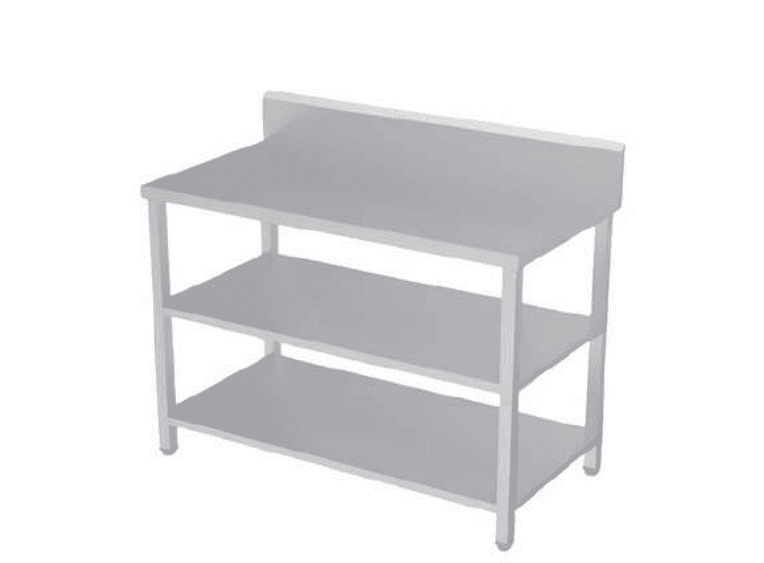 Service Table with 2 Undershelves and Backsplash